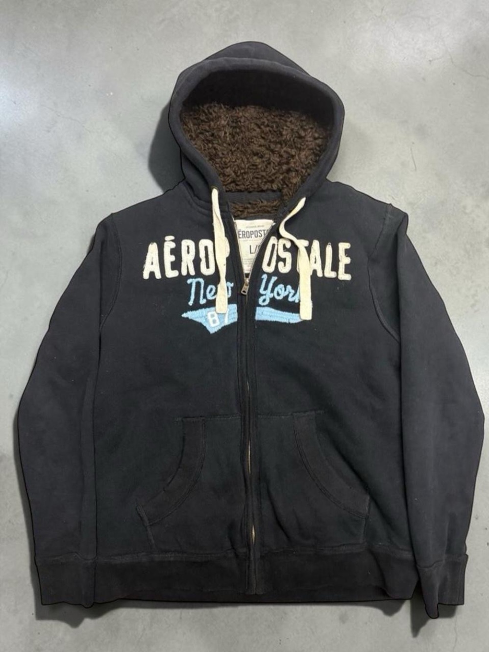 Vintage Y2K 2000’s Aeropostale Fur Lined Embroidered Zip Up Hoodie Archive Grail
